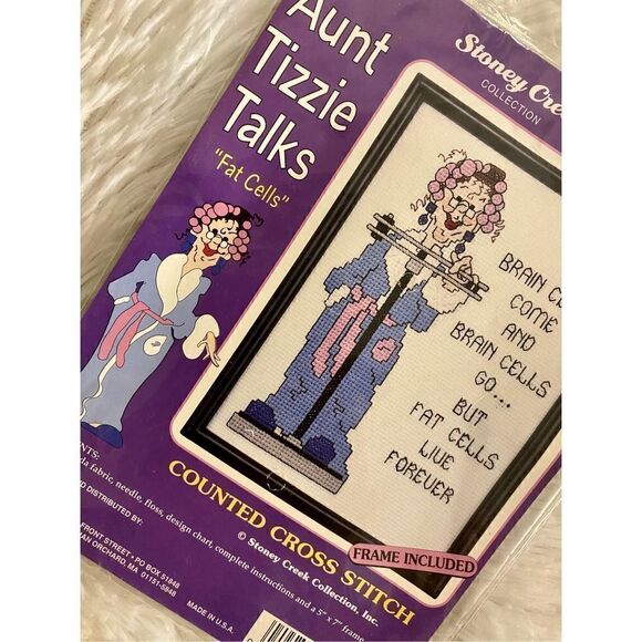 NEW Janlynn Aunt Tizzie Talks “Fat Cells” 5X7 Counted Cross Stitch Kit - Picture 4 of 8